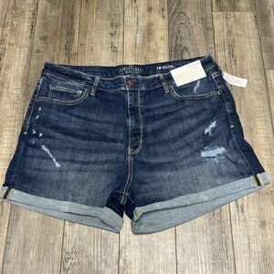 Arizona Jean Co Denim Shorts Size 19 Blue Distressed Cuffed Stretch New With Tag
